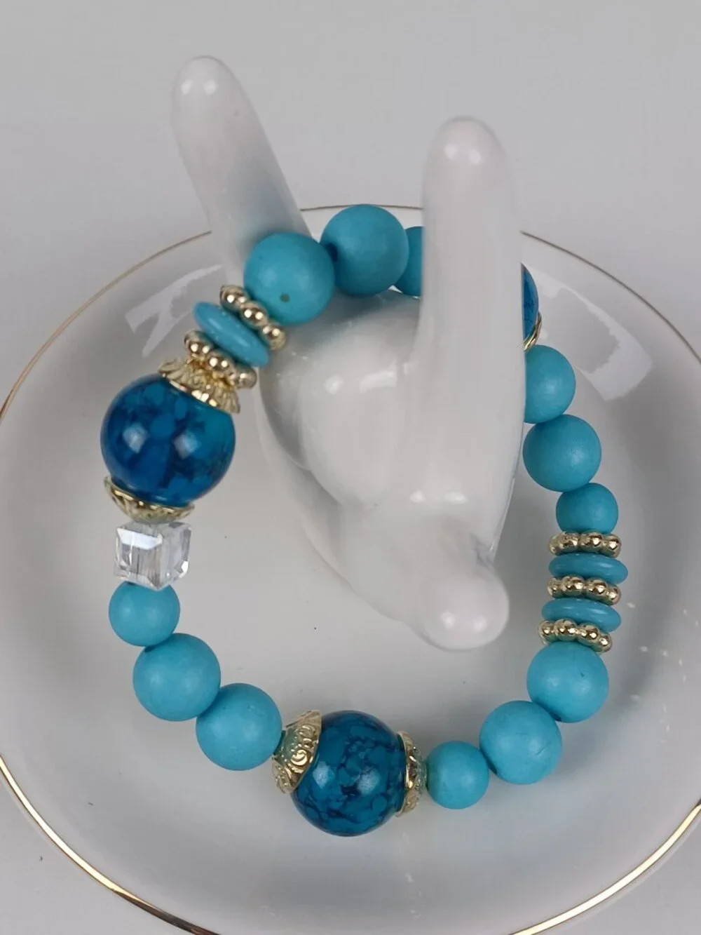 4-Piece Bohemian Beaded Bracelet Set - Blue Heart & Tree Pendants